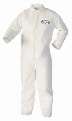 Liquid & Particle Protection Coveralls, Zipper Front, Elastic Wrists & Ankles, White,  L (Case of 25)