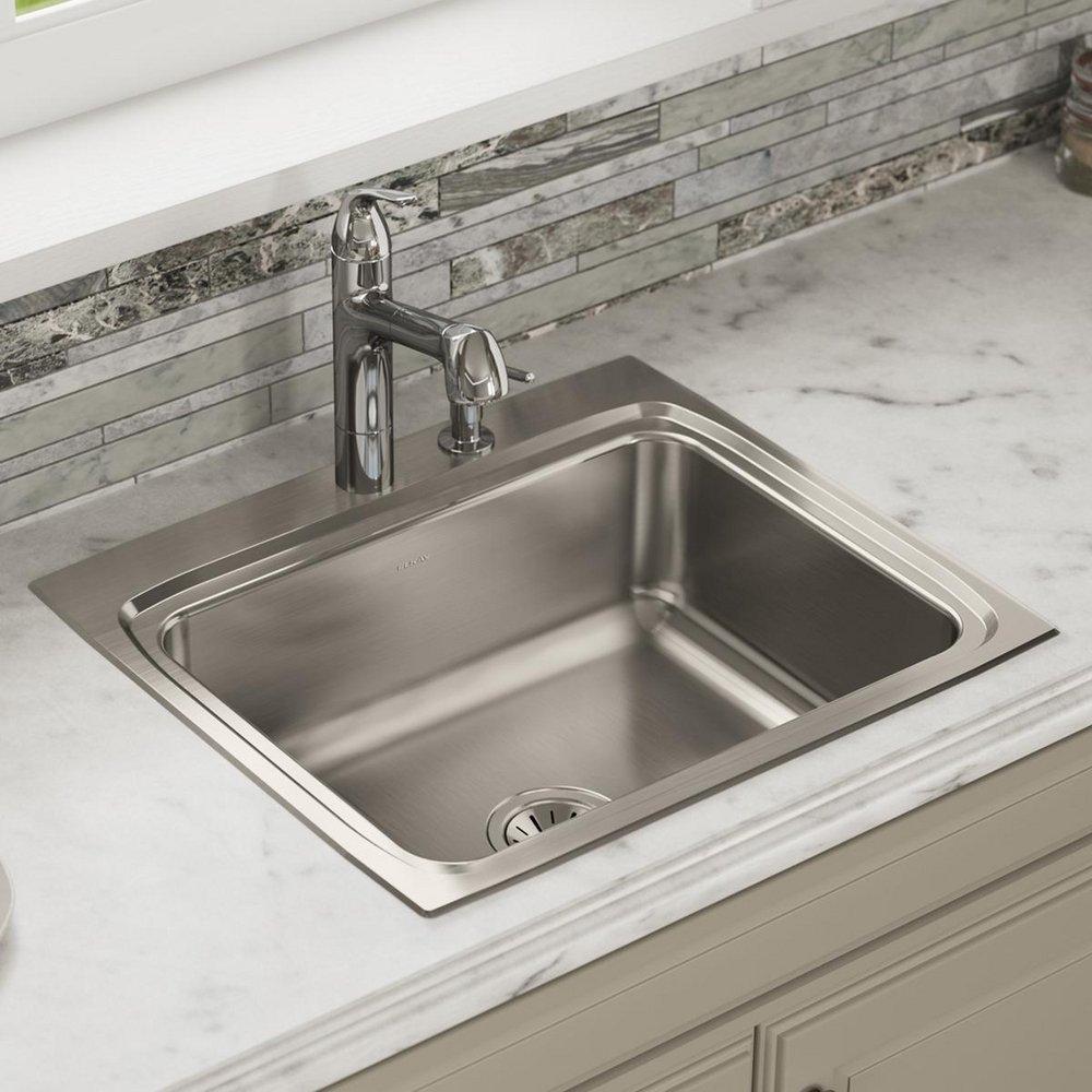 Elkay Lustrous Satin 25 x 22 in. Stainless Steel Single Bowl Drop-in Kitchen Sink in Lustrous Satin 