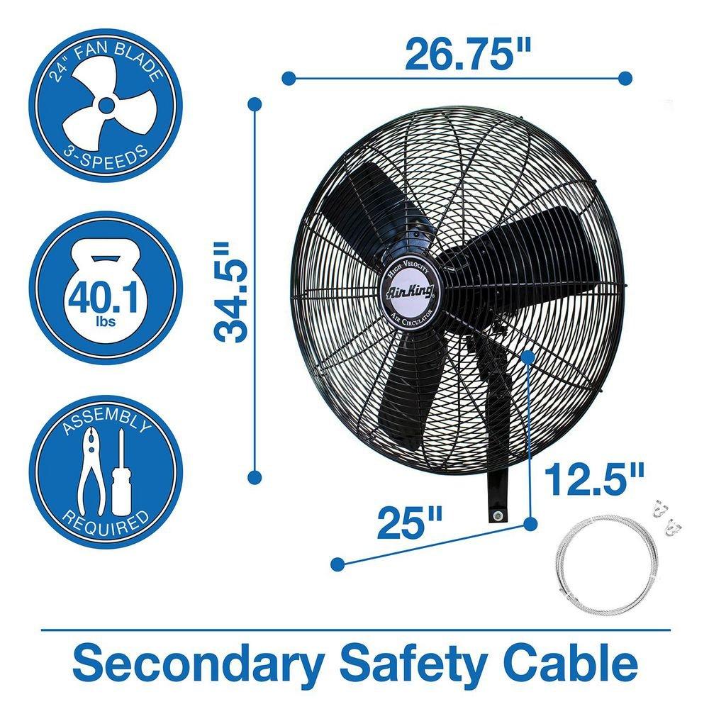 Air King America Inc 3-Blade Oscillating Wall Mount Portable Fan 