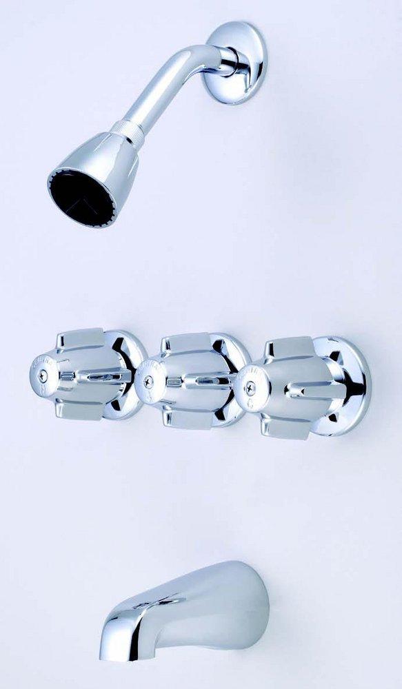 Central Brass Polished Chrome Three Handle Single Function Bathtub & Shower Faucet 