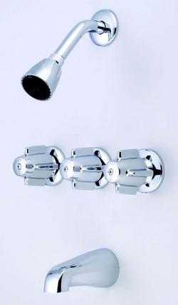 Three Handle Single Function Bathtub & Shower Faucet in Polished Chrome