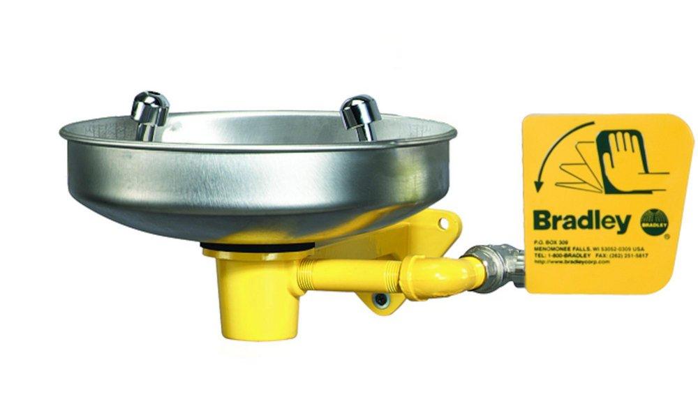 Bradley Corporation Yellow Eye Wash Station with Wall Bracket and Stainless Steel Bowl 