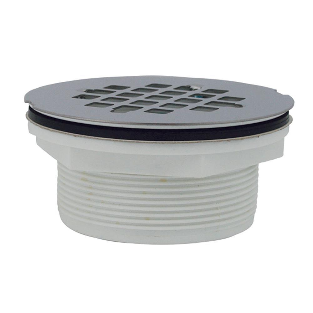 Jones Stephens 2 x 4-1/4 in. No Caulk Shower Stall Round Drain with Strainer 