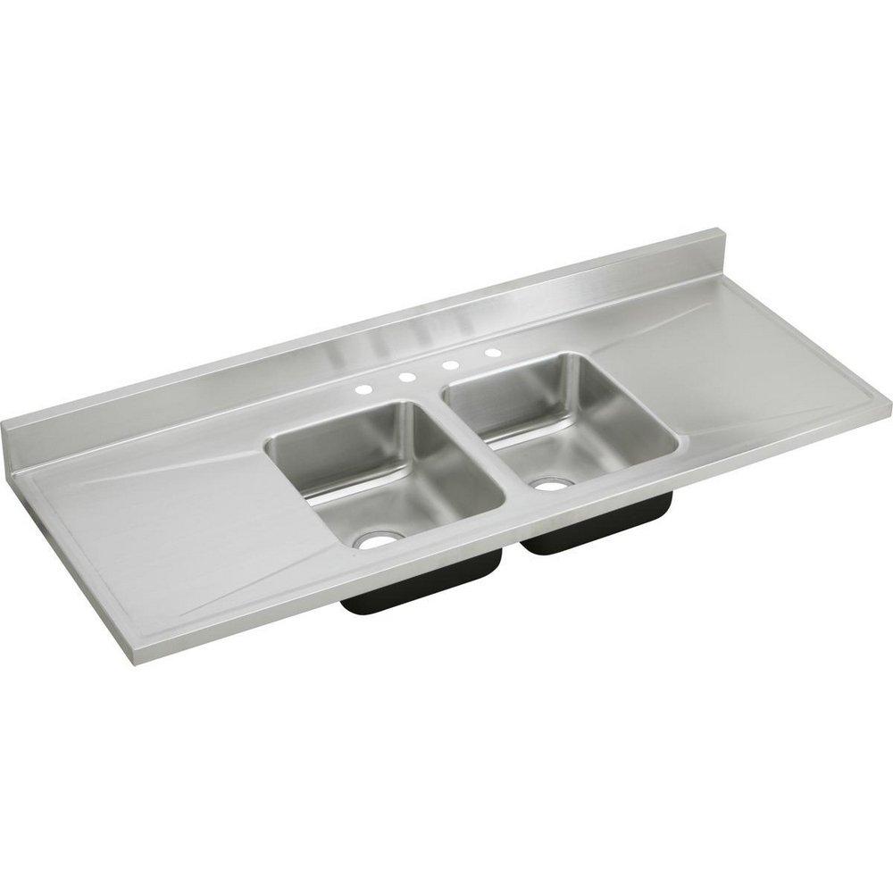 Elkay Lustertone 4 Hole Double Bowl Self-rimming or Drop-in Kitchen Sink with Double Drain Board 