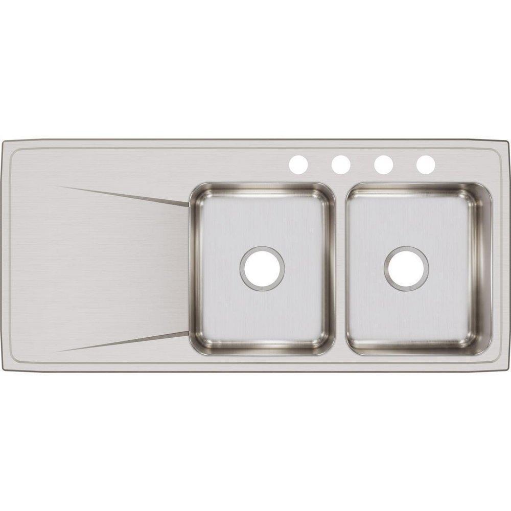 Elkay Lustrous Highlighted Satin 4 Hole Double Bowl Top Mount Kitchen Sink 