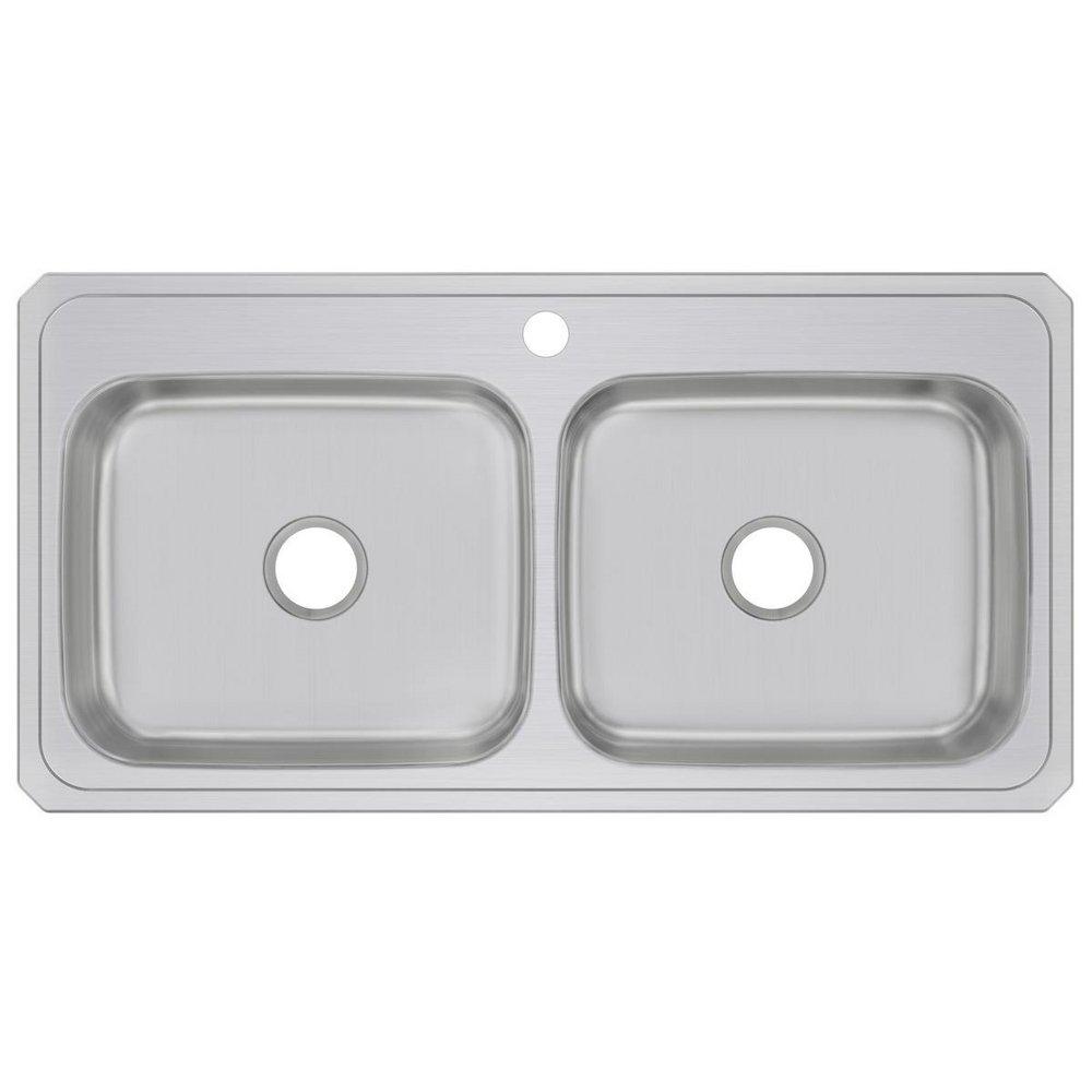 Elkay Brushed Satin 43 x 22 in. Stainless Steel Double Bowl Drop-in Kitchen Sink in Brushed Satin 
