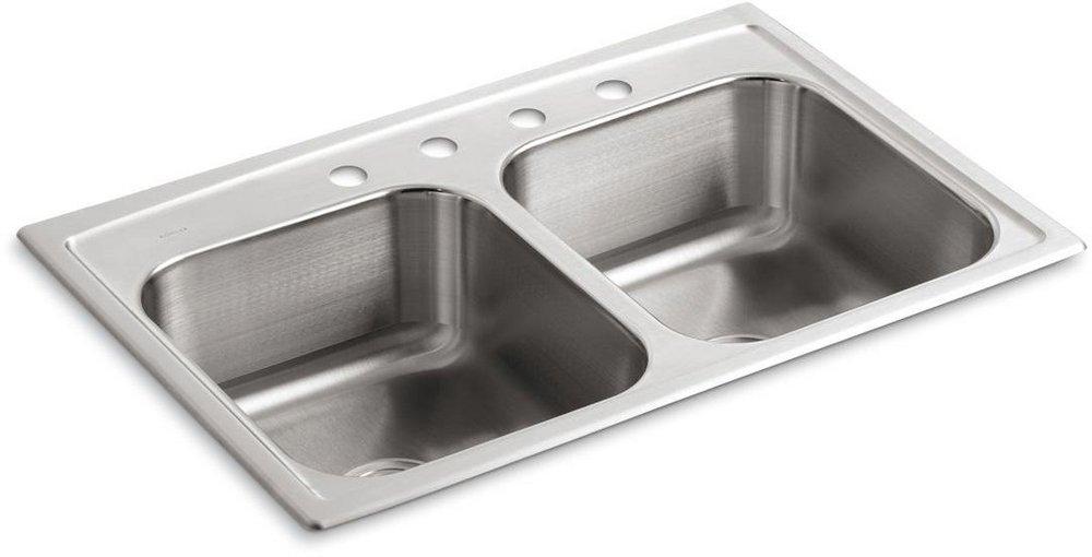 KOHLER Stainless Steel 33 x 22 in. Stainless Steel Double Bowl Drop-in Kitchen Sink 