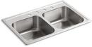 KOHLER Stainless Steel 33 x 22 in. Stainless Steel Double Bowl Drop-in Kitchen Sink 