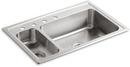 KOHLER Stainless Steel 33 x 22 in. Stainless Steel Double Bowl Drop-in Kitchen Sink 