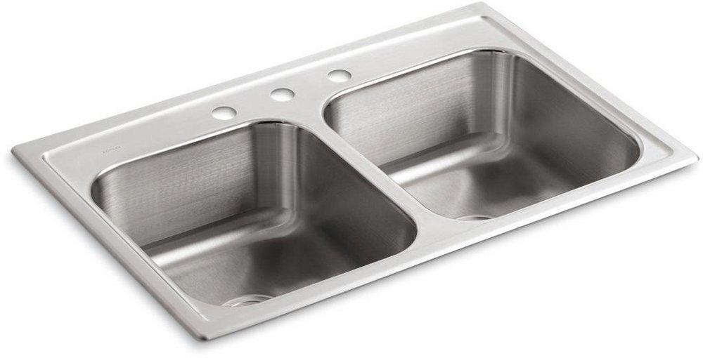 KOHLER Stainless Steel 33 x 22 in. Stainless Steel Double Bowl Drop-in Kitchen Sink 