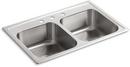 KOHLER Stainless Steel 33 x 22 in. Stainless Steel Double Bowl Drop-in Kitchen Sink 