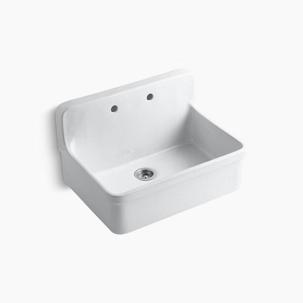 KOHLER White 30 x 22 in. 2 Hole Fireclay Single Bowl Drop-in Kitchen Sink 
