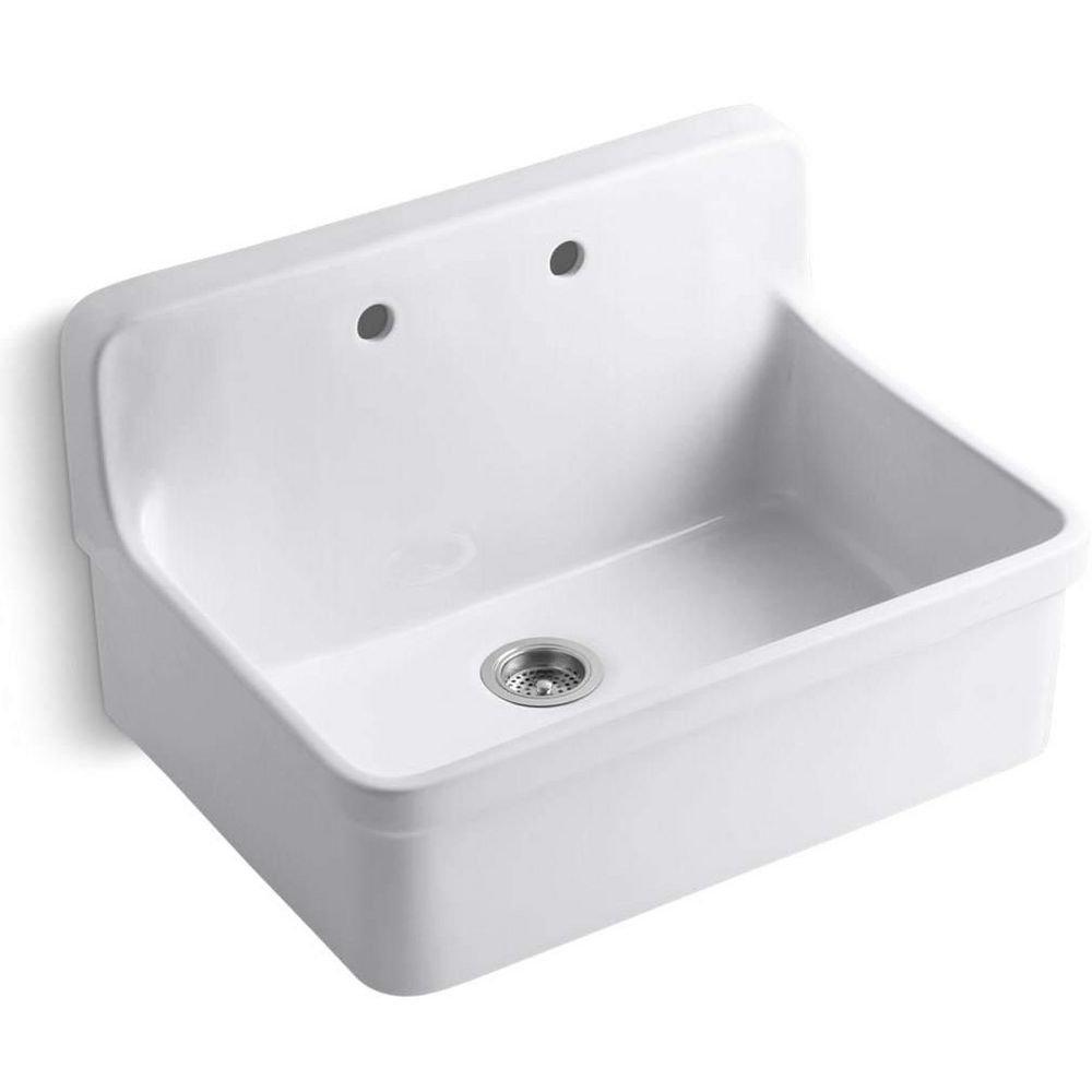 KOHLER White 30 x 22 in. 2 Hole Fireclay Single Bowl Drop-in Kitchen Sink 
