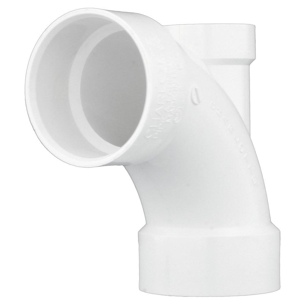 White PVC DWV 90&deg; Long Turn Elbow with 2 