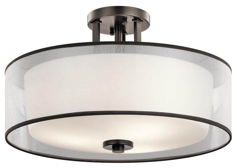 Kichler Lighting Mission Bronze 11-3/4 in. 100W 3-Light Semi-Flush Mount Ceiling Fixture 