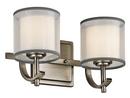 60W 2-Light Bath Light with Satin Etched White Glass in Antique Pewter