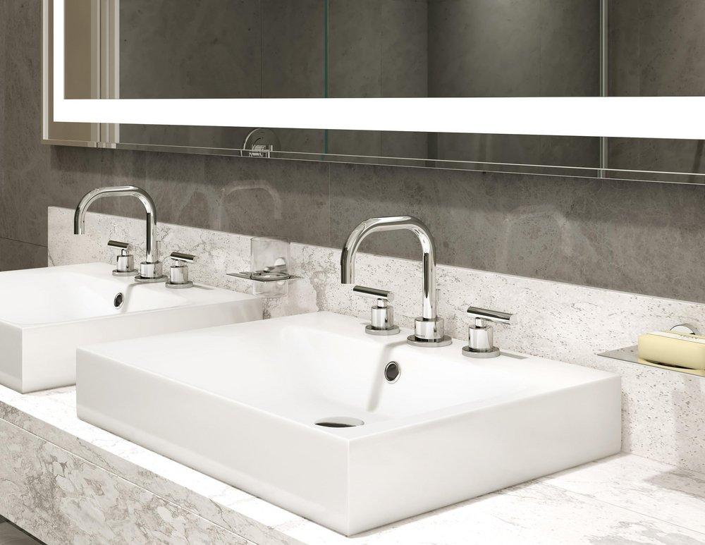 Symmons Industries Polished Chrome Two Handle Widespread Bathroom Sink Faucet 