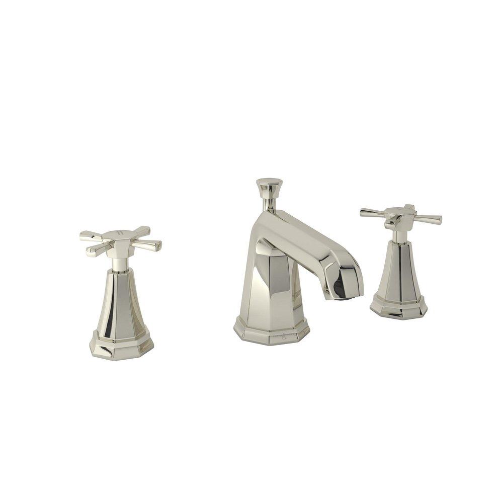 Perrin & Rowe&reg; Polished Nickel Two Handle Widespread Bathroom Sink Faucet Lever Handle 