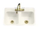 32 x 21 in. 4 Hole Cast Iron Double Bowl Drop-in Kitchen Sink in Biscuit
