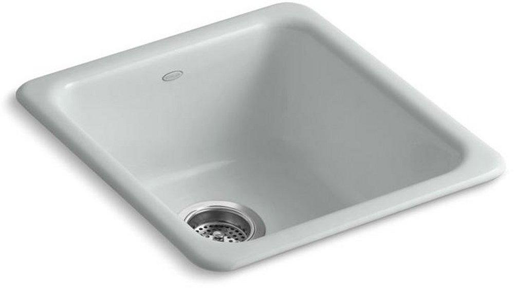 KOHLER Ice&trade; Grey 17 x 18-3/4 in. No Hole Cast Iron Single Bowl Dual Mount Kitchen Sink 