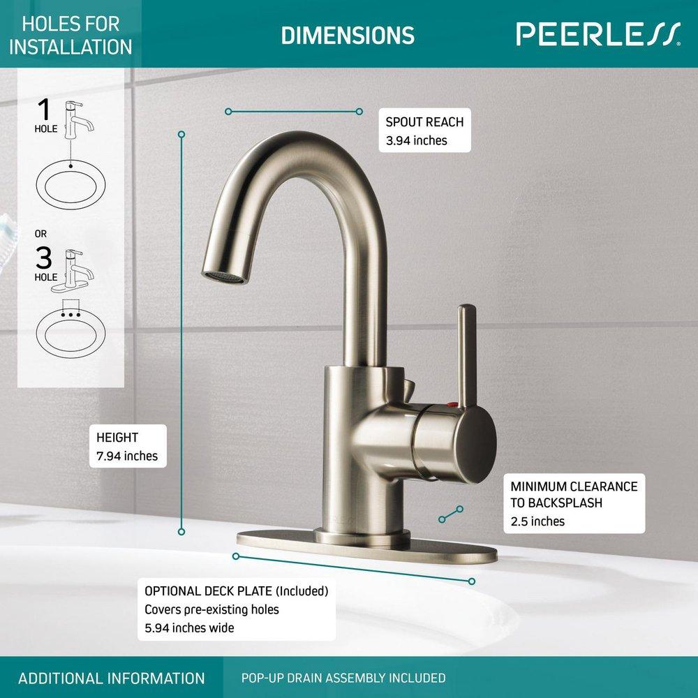 Peerless® Brilliance® Brushed Nickel Single Handle Monoblock Bathroom Sink Faucet 