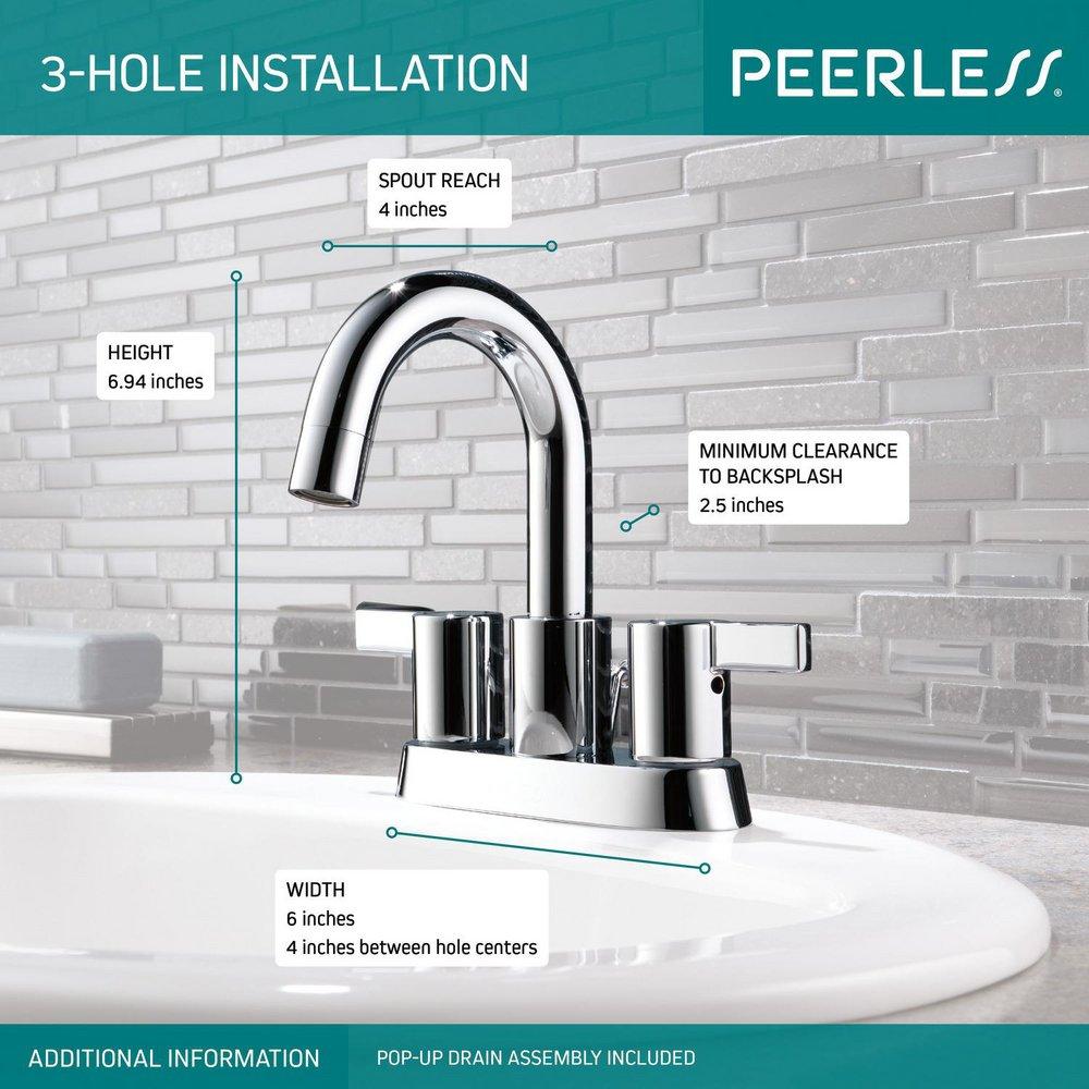 Peerless&reg; Polished Chrome Two Handle Centerset Bathroom Sink Faucet Lever Handle 