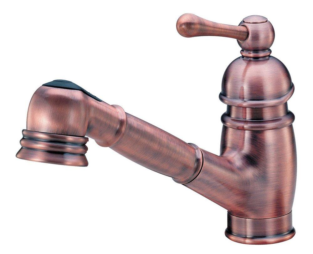 Gerber Plumbing Antique Copper 1.75 gpm 1-Hole Deck Mount Kitchen Sink Faucet with Single Lever Handle and Pull-Out Spout 