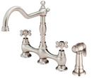 Two Handle Bridge Kitchen Faucet with Side Spray in Stainless Steel
