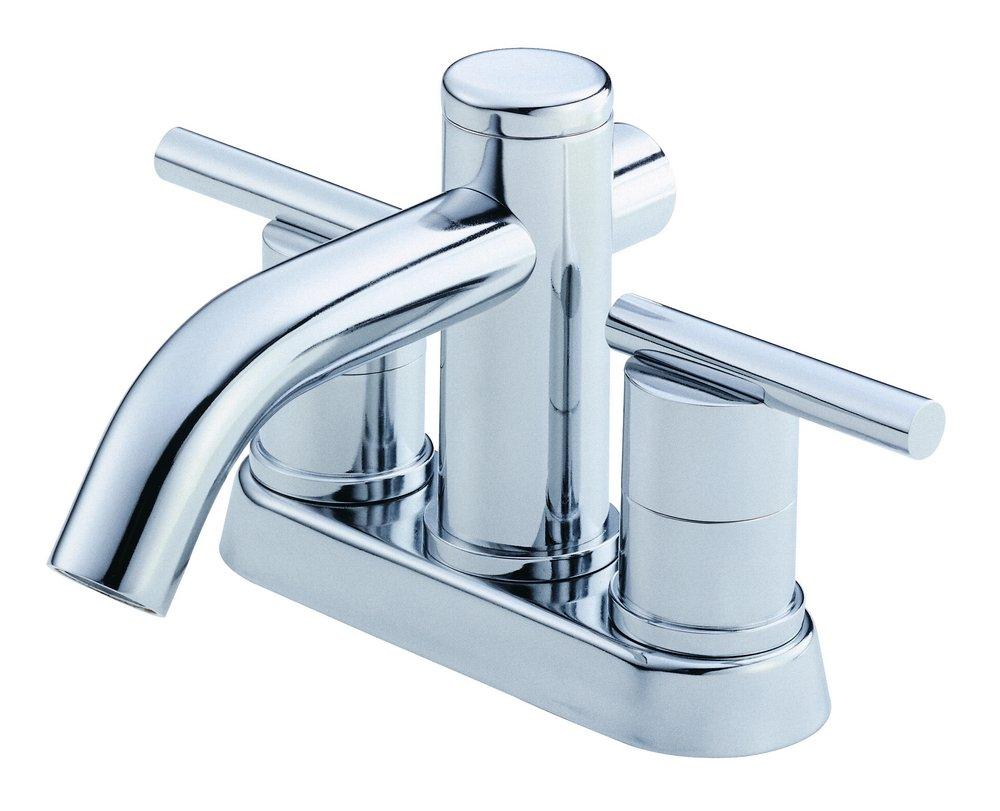 Gerber Plumbing Polished Chrome Deck Mount Centerset Bathroom Sink Faucet with Double Lever Handle and Low Arc Spout 
