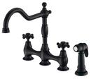 Two Handle Bridge Kitchen Faucet with Side Spray in Satin Black
