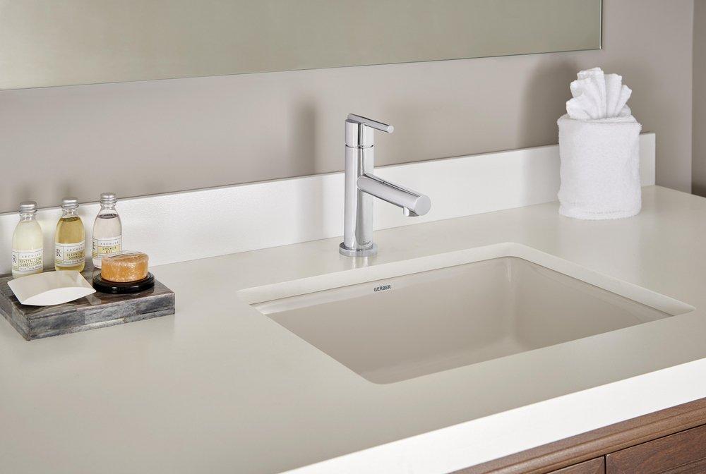 Gerber Plumbing Polished Chrome Deck Mount Bathroom Sink Faucet with Single Lever Handle and High Fixed Spout 