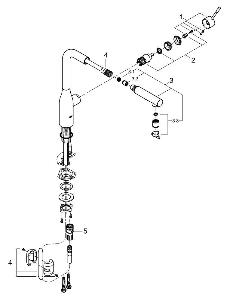 GROHE StarLight Chrome Single Handle Pull Out Kitchen Faucet 