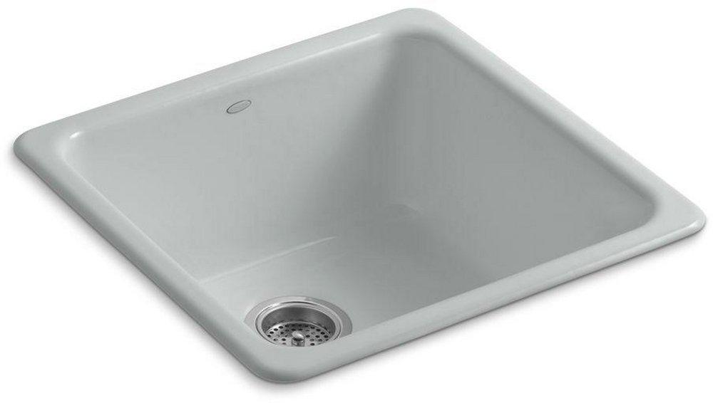 KOHLER Ice&trade; Grey 20-7/8 x 20-7/8 in. No Hole Cast Iron Single Bowl Dual Mount Kitchen Sink 