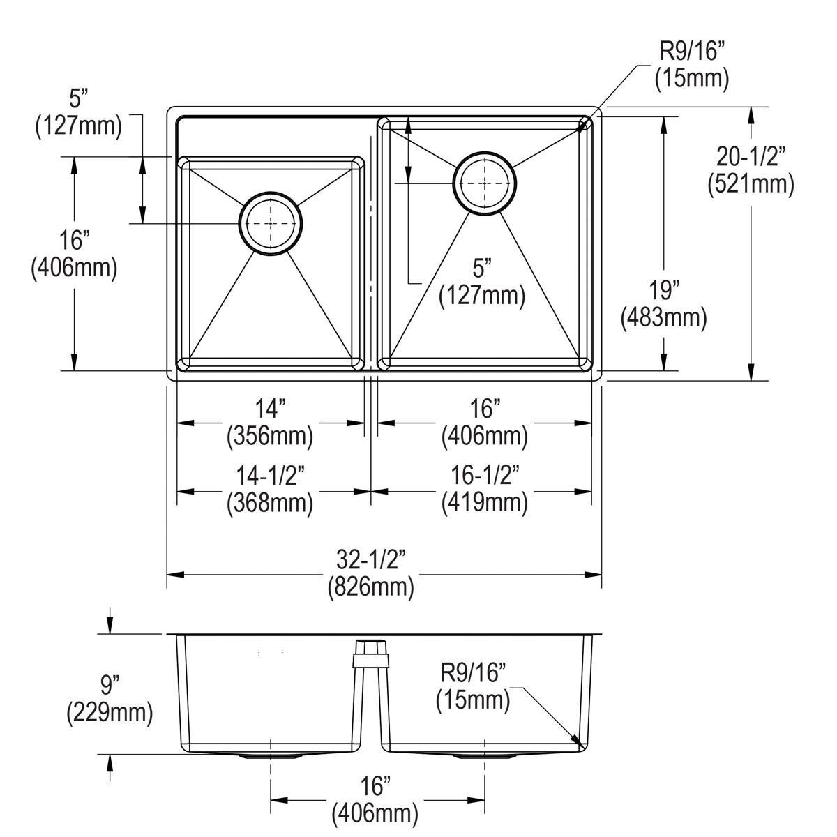 Elkay Lustrous Satin 14-1/2 x 14-1/2 in. Undermount Stainless Steel Bar Sink 