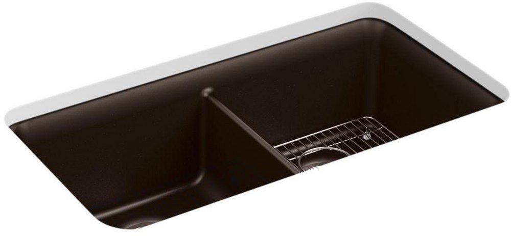 KOHLER Matte Brown 33-1/2 x 18-5/16 in. No Hole Composite Double Bowl Undermount Kitchen Sink 