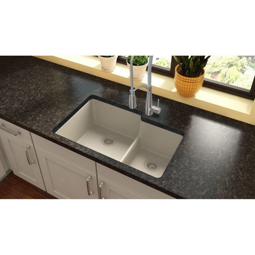 Elkay Bisque 33 x 20-1/2 in. No Hole Composite Double Bowl Undermount Kitchen Sink 