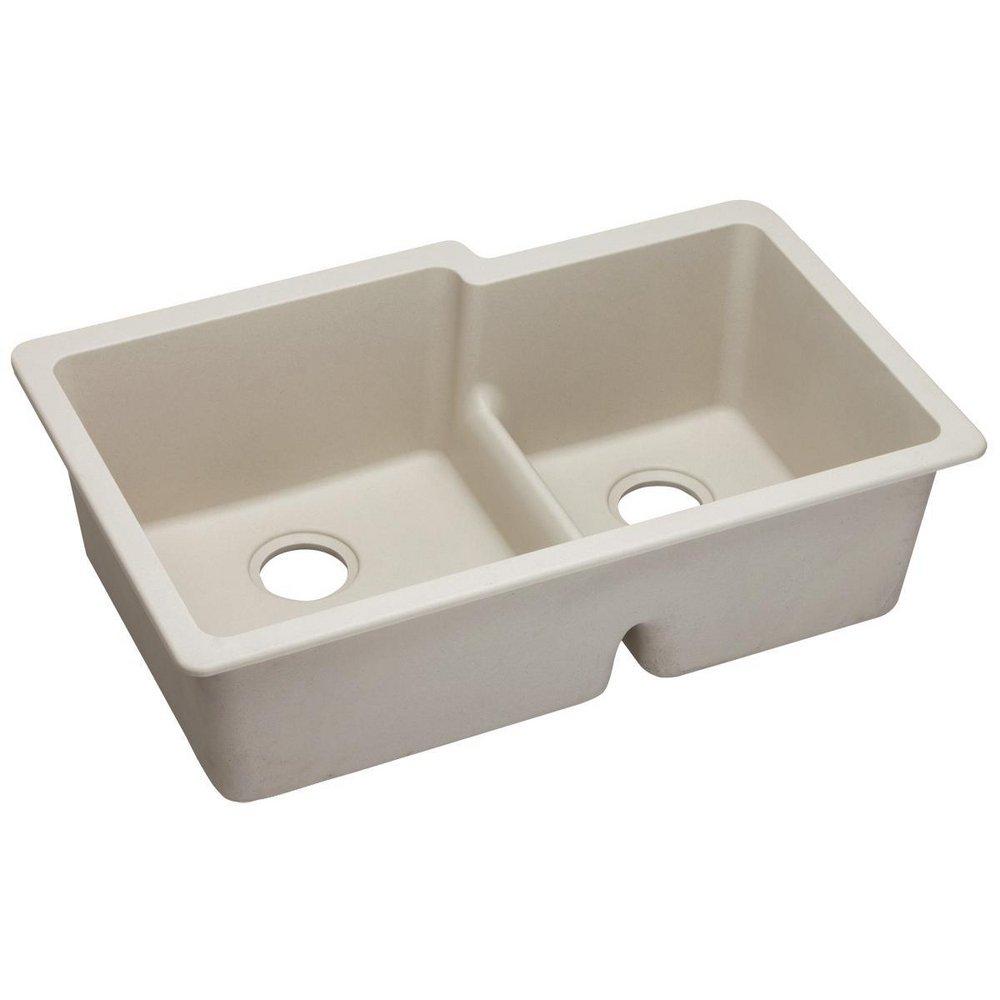 Elkay Bisque 33 x 20-1/2 in. No Hole Composite Double Bowl Undermount Kitchen Sink 