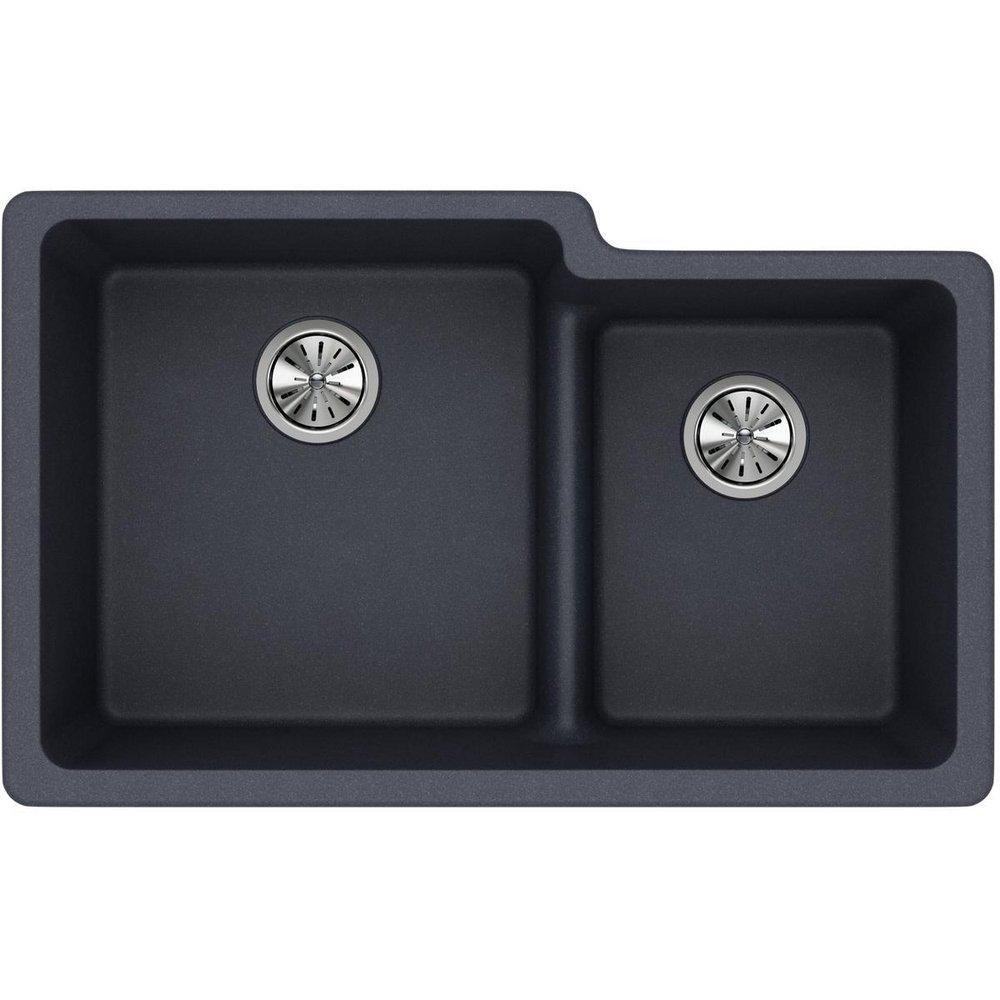 Elkay Dusk Grey 33 x 20-1/2 in. No Hole Composite Double Bowl Undermount Kitchen Sink 