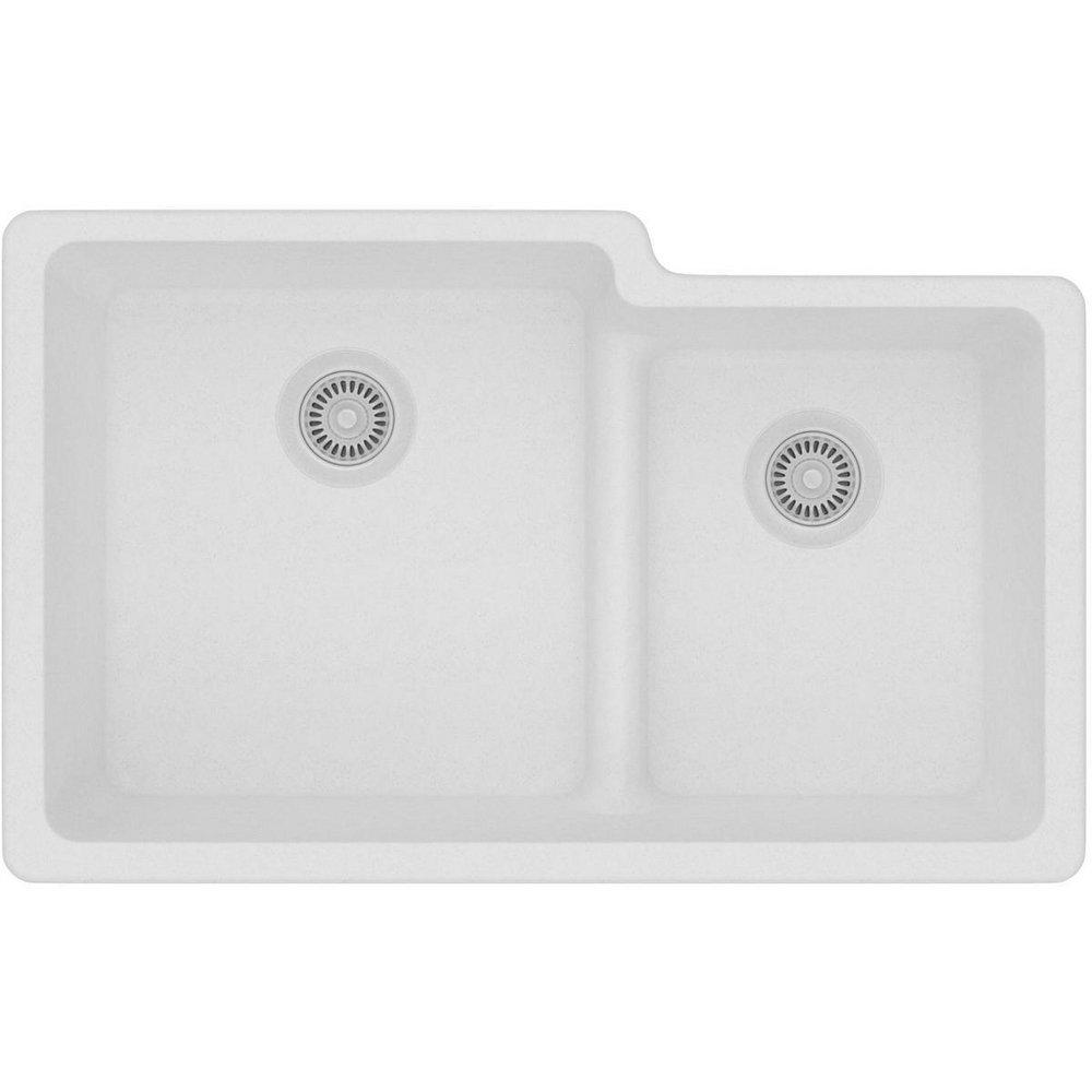 Elkay White 33 x 20-1/2 in. No Hole Composite Double Bowl Undermount Kitchen Sink 