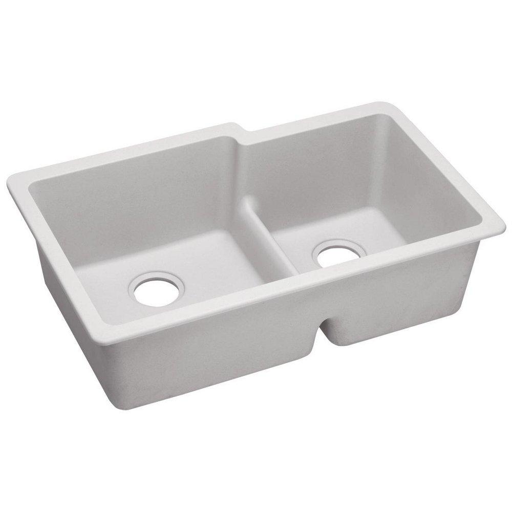 Elkay White 33 x 20-1/2 in. No Hole Composite Double Bowl Undermount Kitchen Sink 
