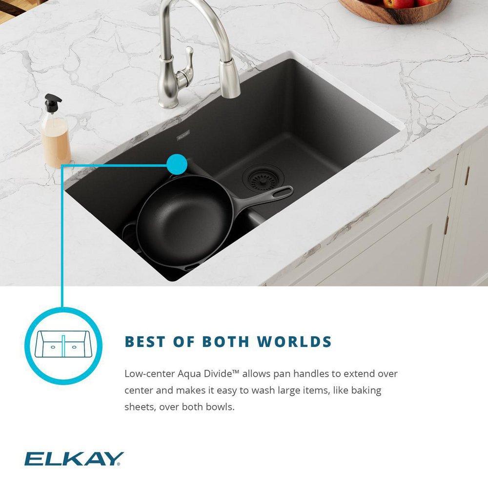 Elkay Black 33 x 20-1/2 in. No Hole Composite Double Bowl Undermount Kitchen Sink 