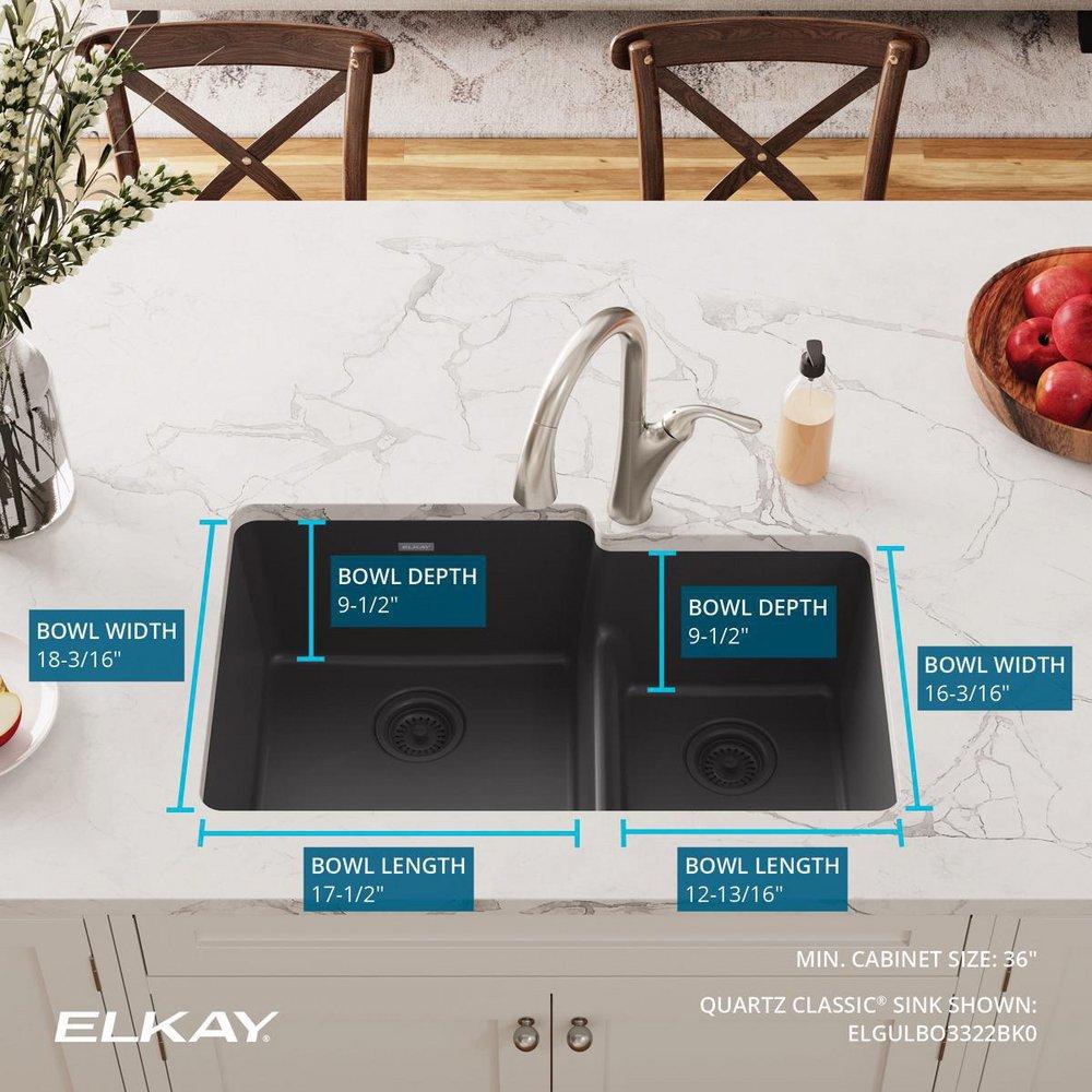 Elkay Black 33 x 20-1/2 in. No Hole Composite Double Bowl Undermount Kitchen Sink 