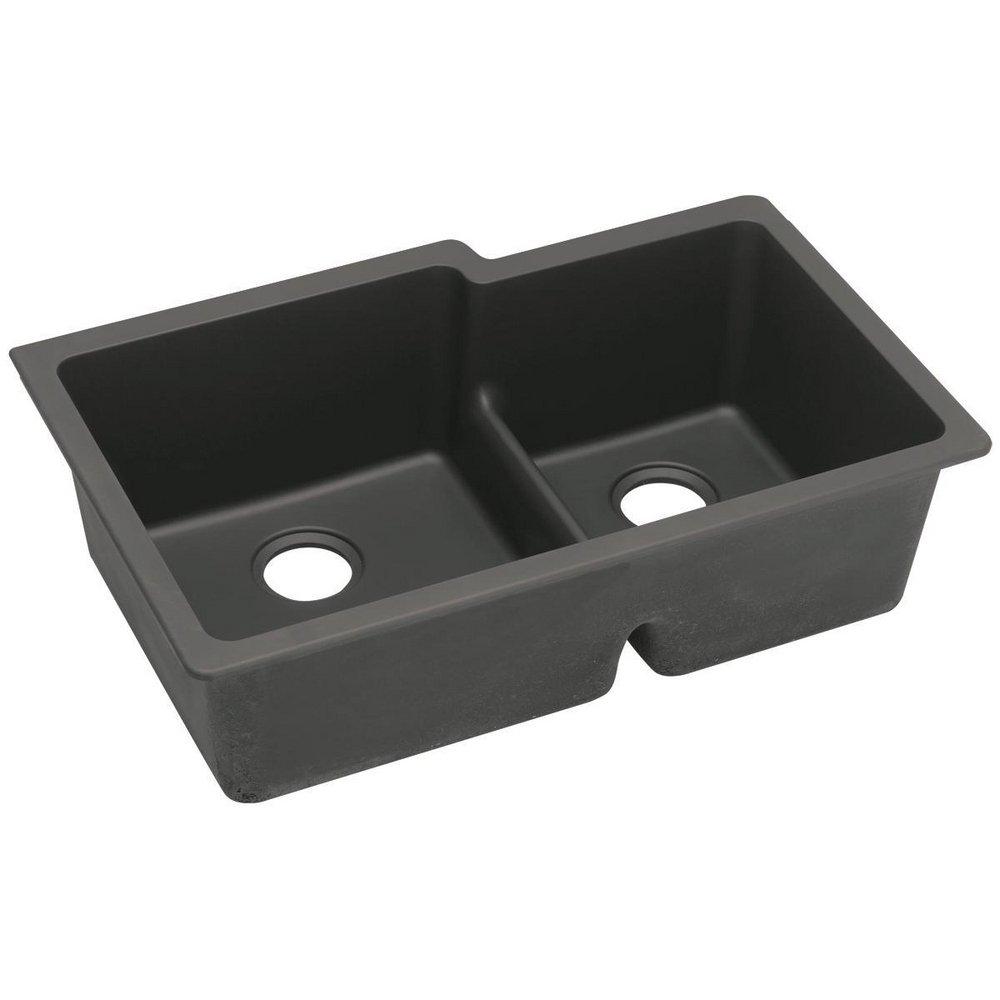 Elkay Black 33 x 20-1/2 in. No Hole Composite Double Bowl Undermount Kitchen Sink 