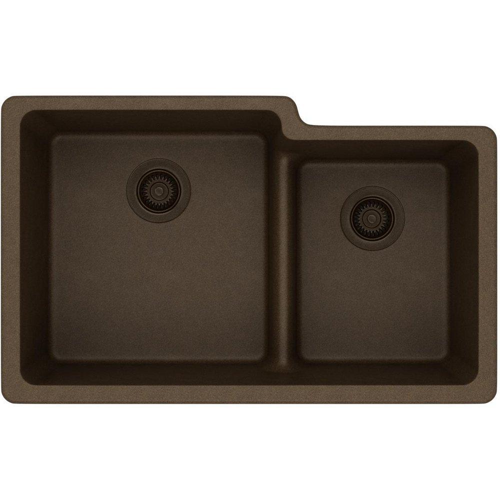 Elkay Mocha 33 x 20-1/2 in. No Hole Composite Double Bowl Undermount Kitchen Sink 