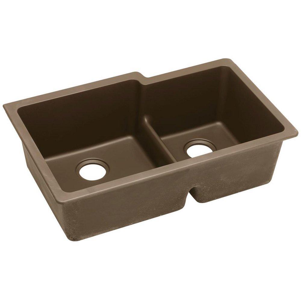 Elkay Mocha 33 x 20-1/2 in. No Hole Composite Double Bowl Undermount Kitchen Sink 
