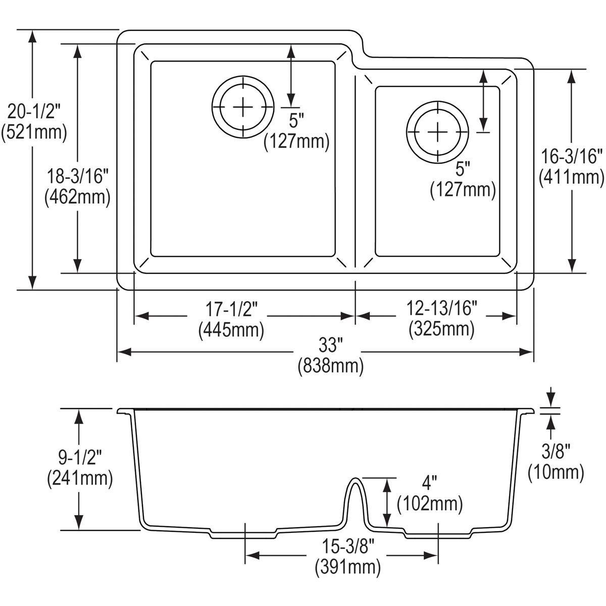 Elkay Mocha 33 x 20-1/2 in. No Hole Composite Double Bowl Undermount Kitchen Sink 
