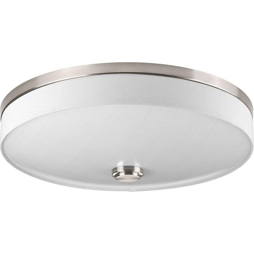 Progress Lighting Brushed Nickel 2-Light LED Flushmount Combine a Linen Drum Shade 