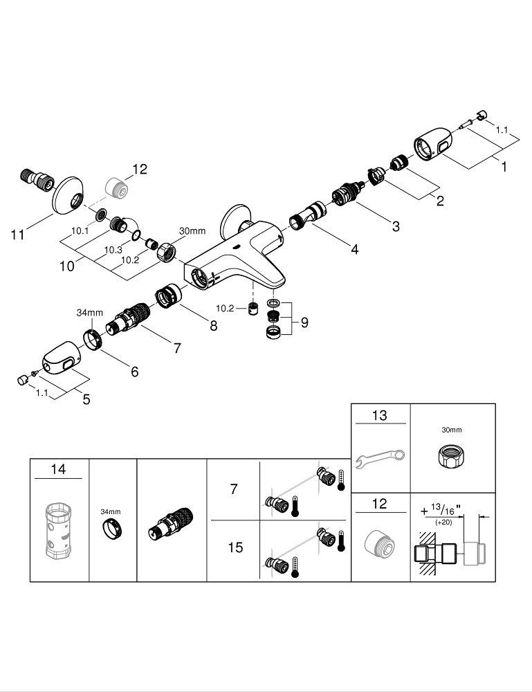 GROHE StarLight&reg; Chrome Two Handle Roman Tub Faucet 