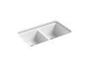33 x 22 in. 5 Hole Cast Iron Double Bowl Undermount Kitchen Sink in White