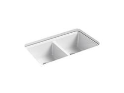 33 in. Undermount Cast Iron Double Bowl Kitchen Sink in White